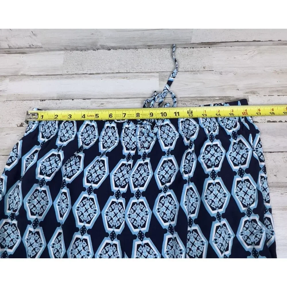 Crown & Ivy Size 1X Wide Leg Elastic Pull-On Palazzo Pants Blue Yellow Pockets - Picture 5 of 7